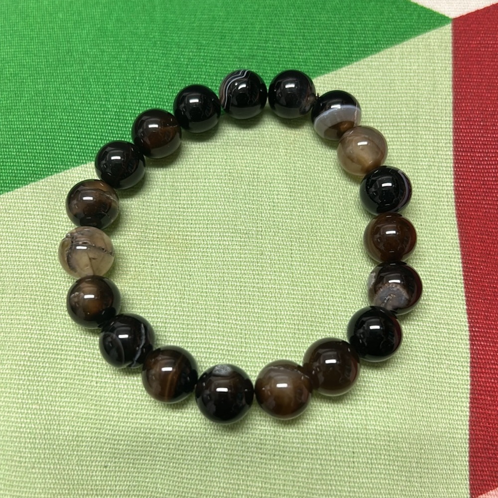 Coffee Striped Agate Natural Stone 10mm Beads Stretchable Bracelet 7"